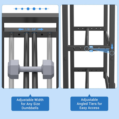 VOPEAK 3-Tier Adjustable Dumbbell Rack, 31-Inch Weight Rack for Home Gym with 4 Hooks, Home Gym Storage for Kettlebells, Space-Saving Dumbbell Stand - 400LB Capacity (Rack Only)