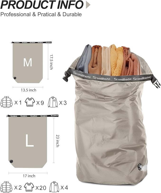 Travel Laundry Bag, Pump Free Vacuum Storage Bag Reusable Compression Dirty