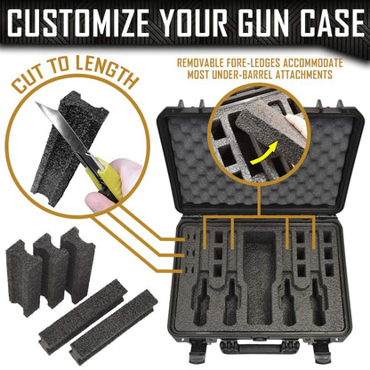 4 Pistol 12 Magazine Doro Gun Case with Custom MyCaseBuilder Foam Insert | Waterproof, Heavy Duty | Tactical Firearms, Ammunition and Accessory Holder | Hard Gun and Magazine Case | 18 x 14 x 7 Inches