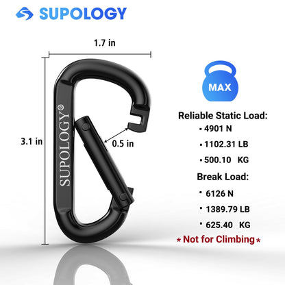 Heavy Duty Carabiner Clip, Steel Carabiners 1100lbs 3" D Shaped Spring Hook Small Clips for Hammocks, Hiking, Keychains, Outdoors and Gym, Dog Leash and Key Ring (6PCS 3'' Clips)