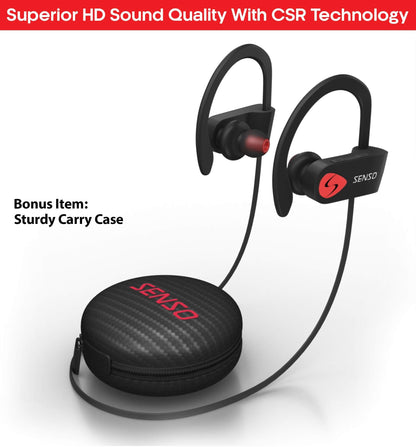 SENSO Bluetooth Headphones, Best Wireless Sports Earbuds w/Mic IPX7 Waterproof HD Stereo Sweatproof Earphones for Gym Running Workout Noise Cancelling Earphones Earbuds Noise Cancelling Headsets
