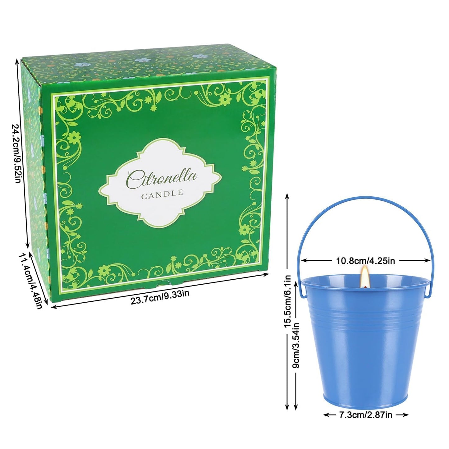 4 Pack 12oz Citronella Scented Candles, Colorful Metal Bucket Candles with Handle, Smokeless Clean Burning Candles for Home, Patio, Camping & Outdoor Gatherings