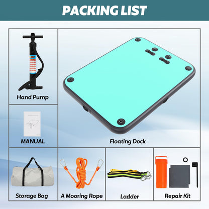 8x6FT Inflatable Floating Dock for Lakes: Swim Air Dock Water Mat Floating Platform Island Raft for Pool Beach Ocean with Mooring Rope, Water Ladder, Non-Slip Surface