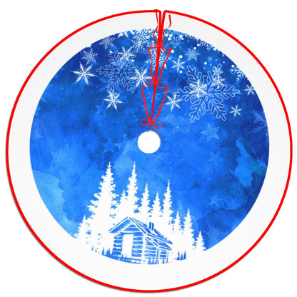 48 Inches Blue Christmas Tree Skirt Rustic Thick Xmas Tree Skirt with Snowflake Winter Happy New Year Decoration for Home Holiday Party