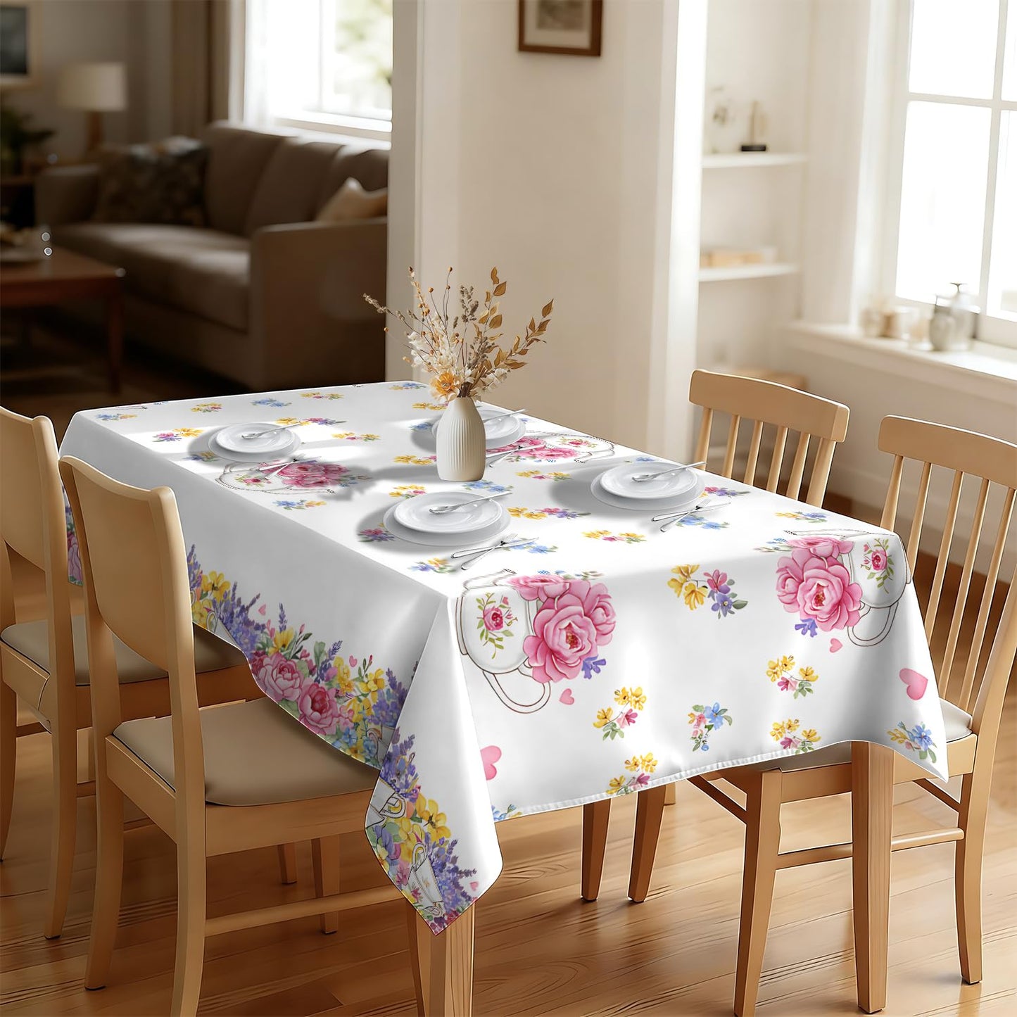 GAGEIZO Reusable & Waterproof Rectangular Tablecloths for Kitchens, Parties, Birthdays, Patios, and Outdoor Events Decorations Floral Table Cloth,6FT/102 x 60 Inch