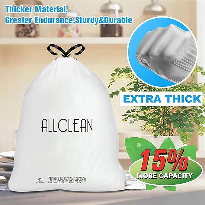 Allclean 13 To 15 Gallon Trash Bags, Tall Kitchen Garbage Bags Drawstring