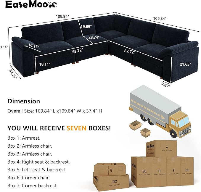 EASE MOOSE Chenille Sectional Modular Sofa, Removable Cover