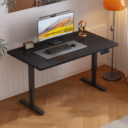 plyosdey 47.2" Electric Standing Desk, Malacca Solid Wood Material, Height Adjustable Computer Desk, 3 Memory Height Settings, Home Office Desk for Study and Gaming (Black Walnut Color, 47.2 * 23.6)