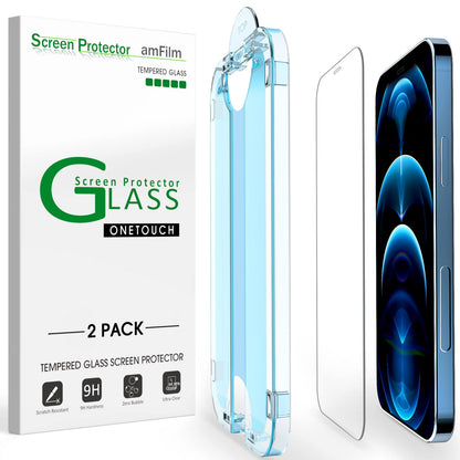 amFilm Easiest Installation OneTouch for iPhone 15 Pro Max Screen Protector [6.7 Inch] Tempered Glass + Camera Lens Protector, Auto-Alignment Tech, Bubble Free, Case Friendly, Anti-Scratch [2+2 Pack]