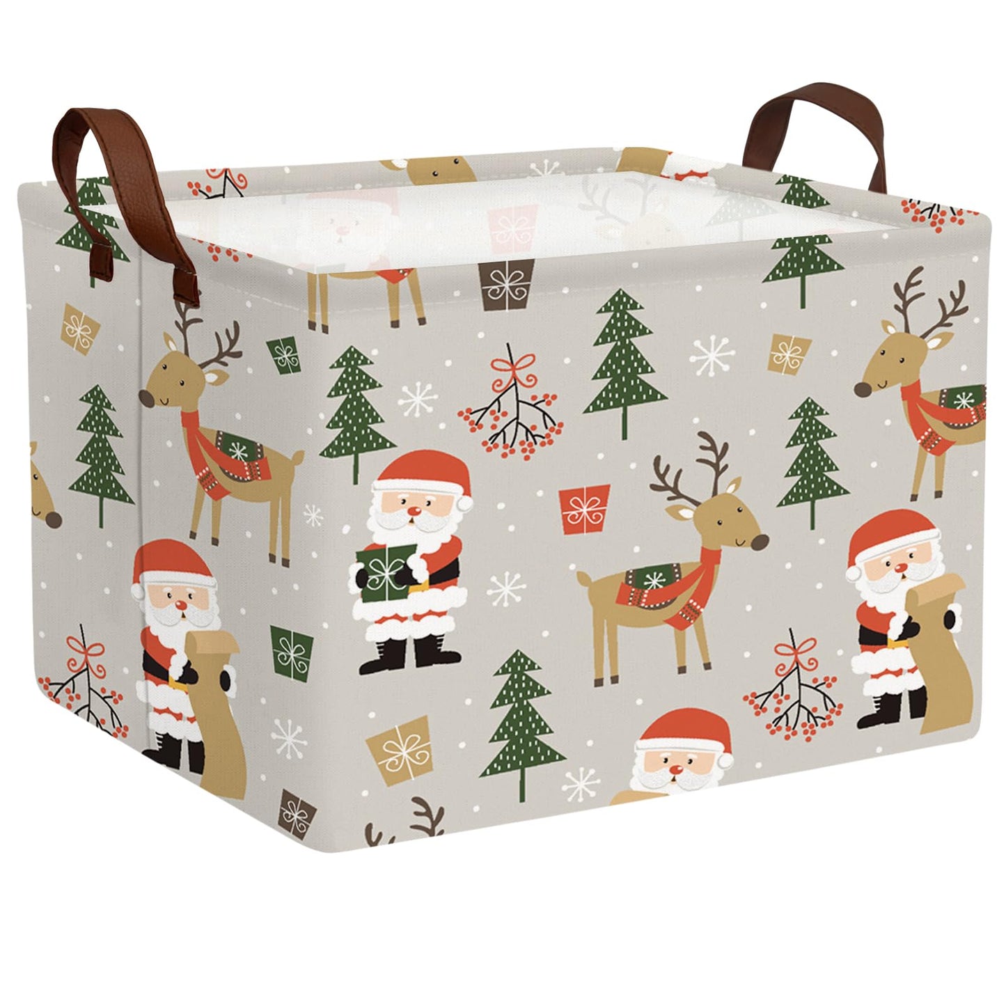 NIETEIN Large Kids Christmas Holiday Gift Empty Baskets Collapsible Families Holiday Storage Bin with Handle (Santa Claus Deer)