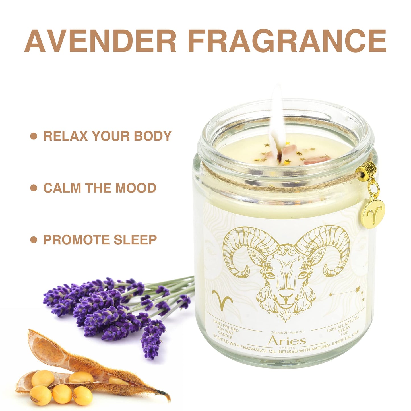 YTENTE Aries Zodiac Sign Candles Gift, Zodiac Birthday Crystals Candles Jar, Astrology Lavender Scented Soy Stones Candles Best Friends Gifts for Women Men Sister Brother Funny Birthday Gift…