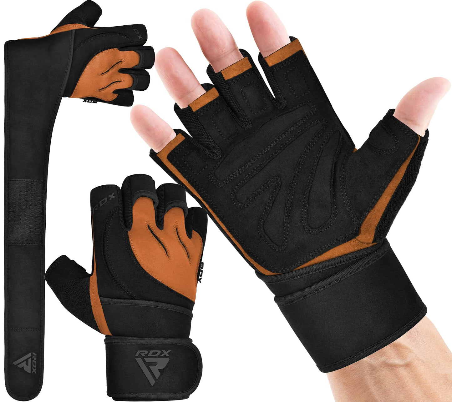 RDX Weight Lifting Workout Gloves with Wrist Support, 50 CM Long Wrist Straps, Anti Slip Padded Palm, Breathable Gym Grip for Fitness Training Powerlifting, Men Women Bodybuilding Exercise