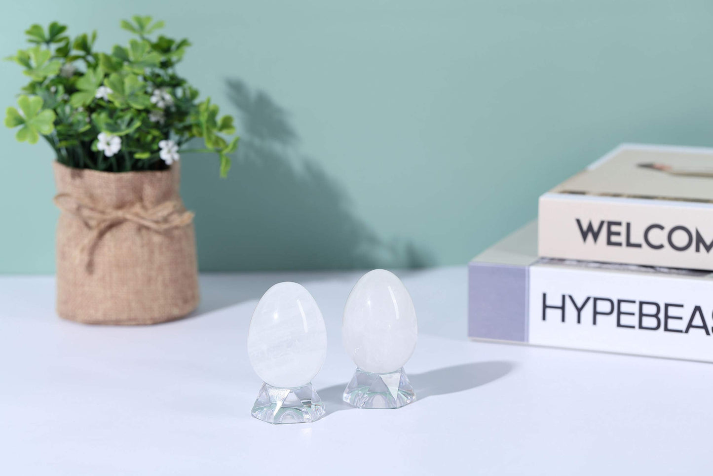 JOVIVI Natural Clear Quartz Egg Sphere Sculpture Reiki Healing Crystal Gemstone Ball Divination Figurine with Acrylic Stand for Home Decoration