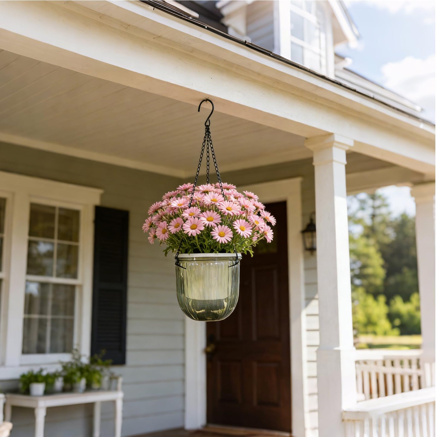 CONEHOY 8 Pcs Self Watering Hanging Planters with 3 Hooks Drainage Holes 6.5'' 4.5'' Self Watering Plant Baskets Hanging Flower Pots for Outdoor Indoor Gift Home (Gray)