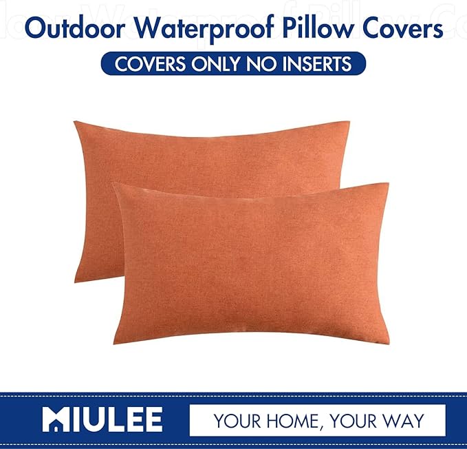 MIULEE Pack of 2 Decorative Outdoor Solid Waterproof Throw Pillow Covers Faux