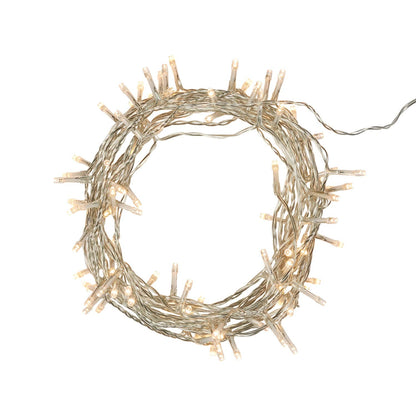 Lights4fun 8m String Lights 100 LED Warm White Fairy Lights Clear Cable with Rocker Switch Plug in Mains Powered Remote Control and Timer Indoor Bedroom Party Wedding Decoration