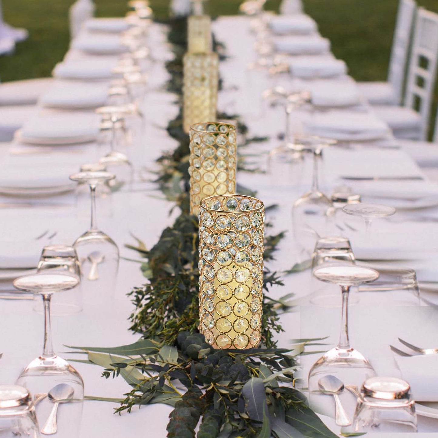 Elegant Crystal Column Vase/Candle Holder, Cylinder Flower Display Tabletop Centerpiece for Weddings & Home Decor (4, Gold)