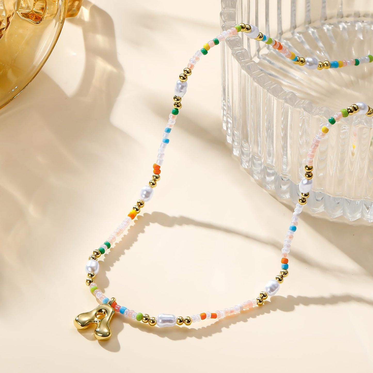 Ritach Birthday Gifts for Girls - R Letter Necklace Bubble Gold Initial Necklaces for Women Beaded Necklace for Girl Gifts for 7 8 9 10 11 12 Year Old Girl Birthday Gift for Girls Jewelry
