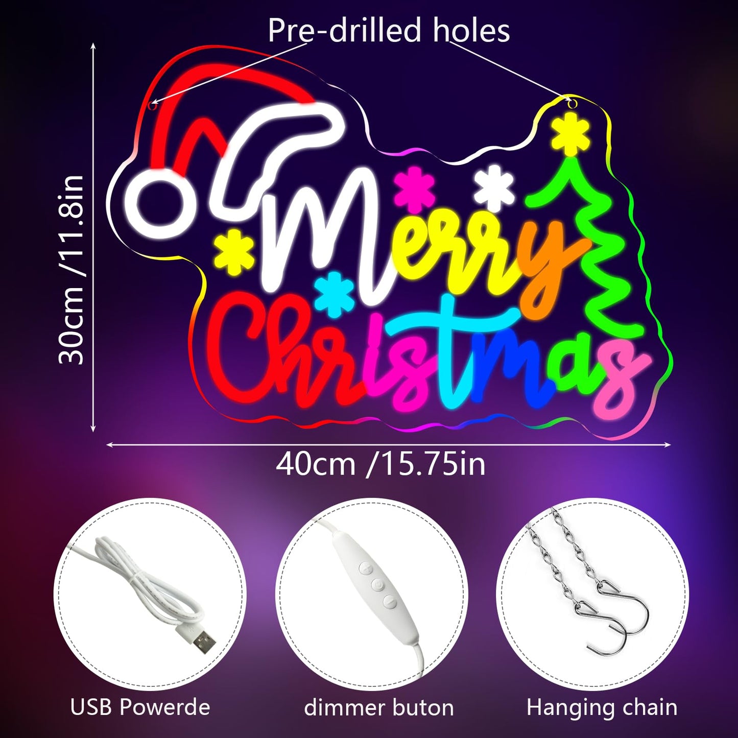 Merry Christmas Neon Sign Dimmable USB Powered LED Light For Wall Decor Led Lights For Christmas Bar Man Cave Club Party Room Shop Window Neon Light for Xmas Display & Party