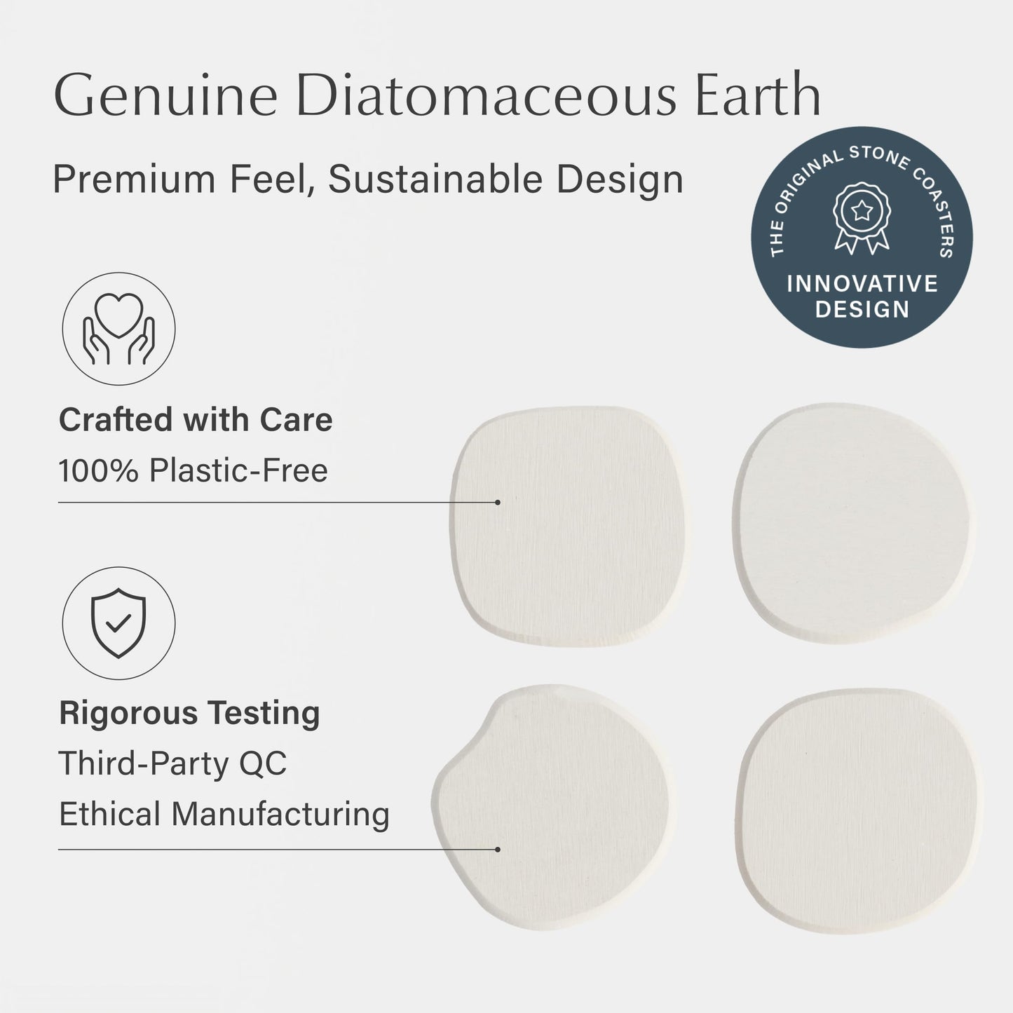 Dorai Home Stone Coasters Set - Diatomaceous Earth Water-Absorbing Drink Coaster for Coffee Table, Kitchen or Bar, Modern Stone Appearance | Sandstone - Set of 4