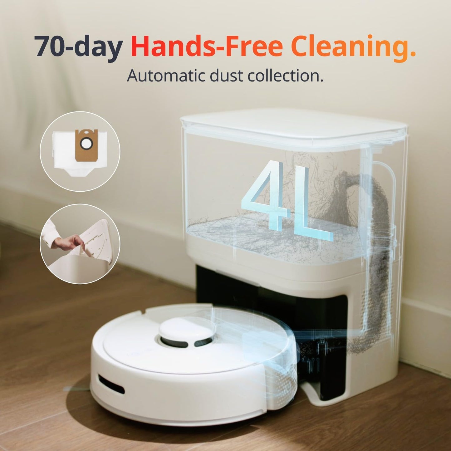 SwitchBot Mini Robot Vacuum K10+, Self-Emptying Base for 70 Days of Cleaning, LiDAR Navigation, Robot Vacuum and Mop Combo with Custom Cleaning, 48dB Ultra Quiet, 150Mins Max, Compatible with Alexa