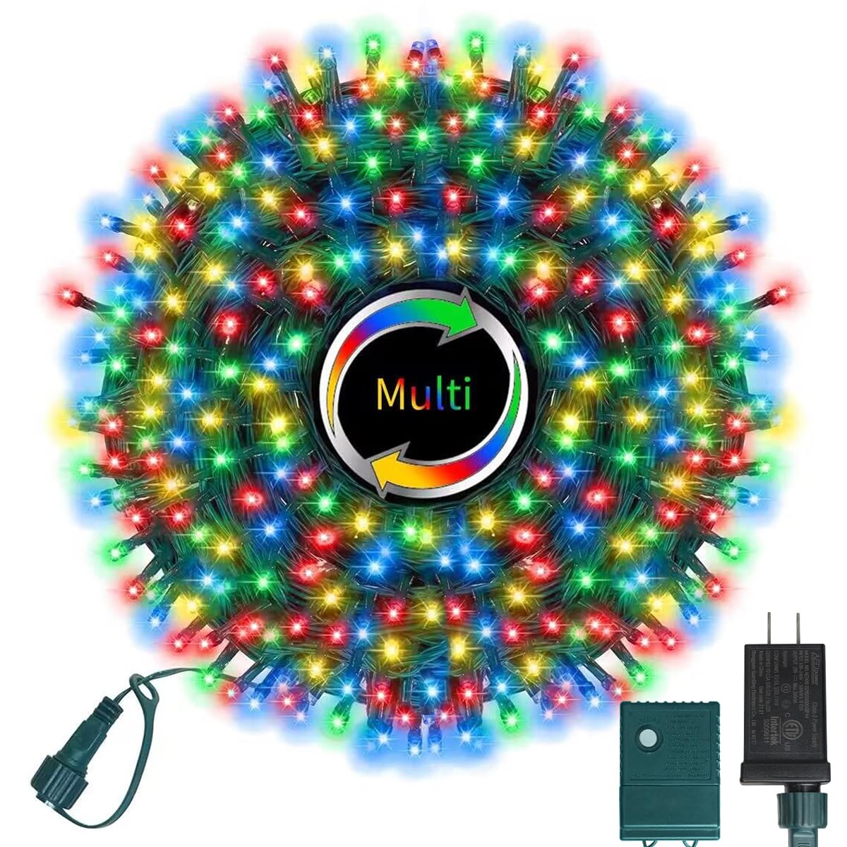 LAMPHOME 500 LED String Lights Outdoor, 16 Modes Plug-in Twinkle Fairy for Bedroom, 46ft 500LED Christmas Cluster Outdoor Waterproof - Multicolor
