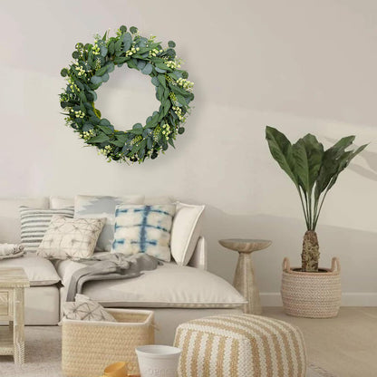 JINGHONG Green Eucalyptus Wreath 26 Inch Greenery Wreaths for Front Door Artificial Spring Summer Wreath with Green Eucalyptus Leaf for All Seasons Home Farmhouse Wall Porch Decor