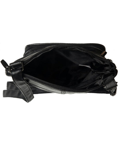 Ladies / Womens Super Soft Leather Shoulder / Cross Body Bag with Multiple Pockets (Black)