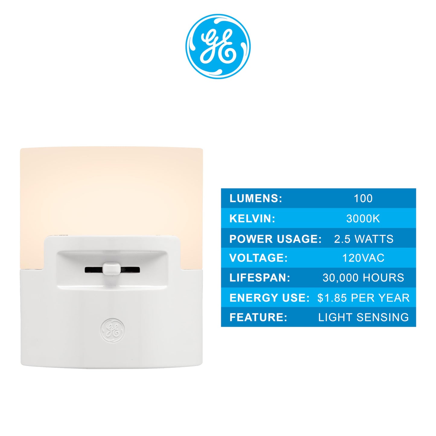 GE Ultrabrite Dimmable Sconce LED Night Light GEPlug-In, Energy Efficient, Dusk-to-Dawn Sensor, Adjustable Brightness, Ideal for Bedroom, Bathroom, Hallway, Nursery, White, 45123, 1 Pack,