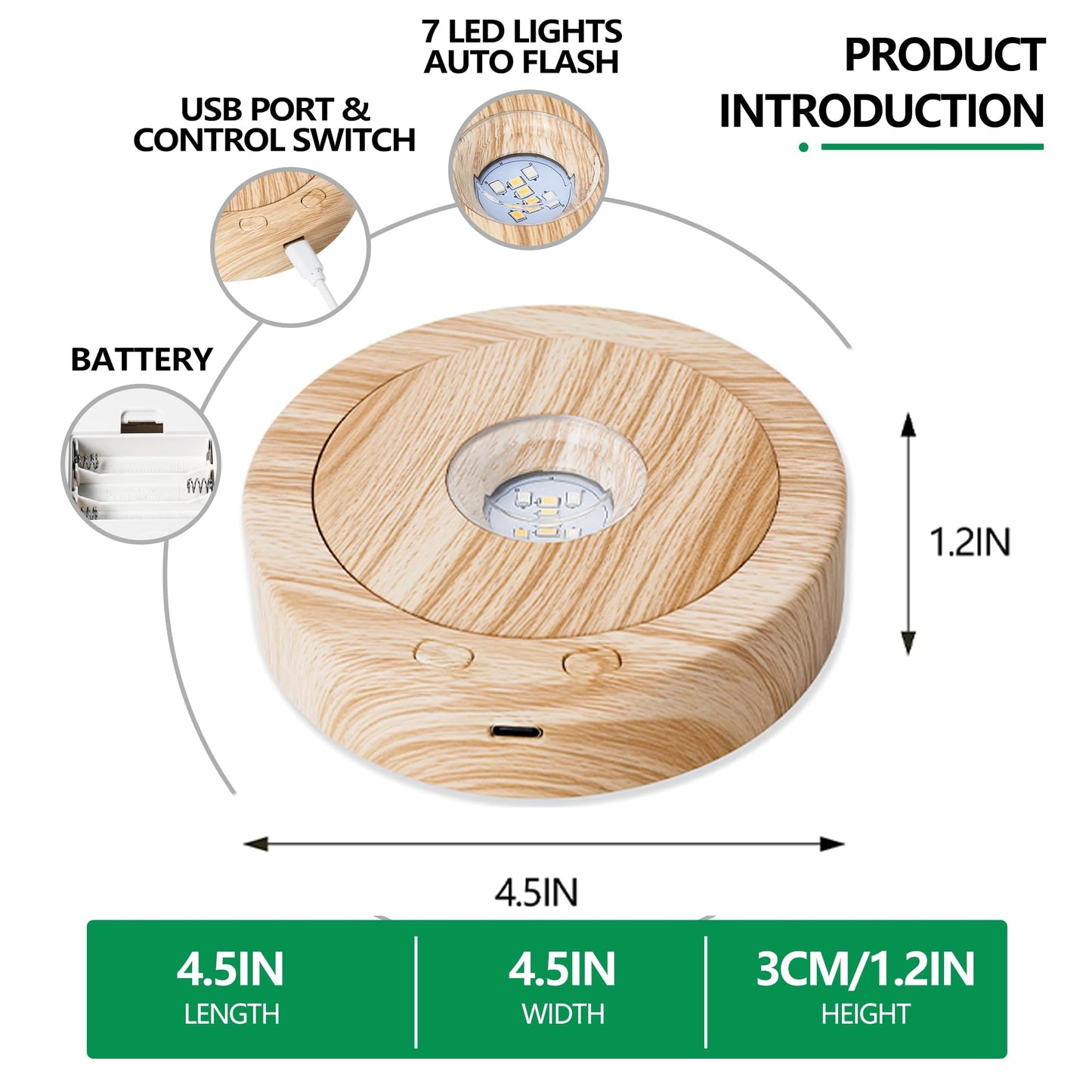 ZEERSHEE Light Base for Glass Art 4.5" Rotating Display LED Wood Base