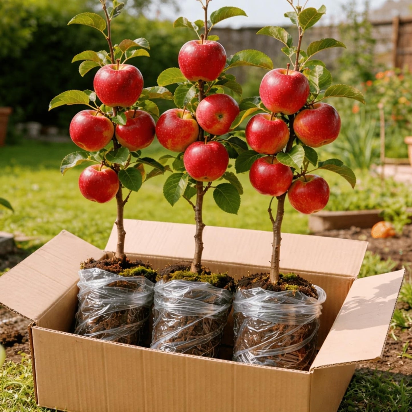Apple Tree Saplings – 3 Live Apple Trees for Planting, Cold Hardy Fruit Tree Starts for Backyard Orchard, Garden & Container Growing