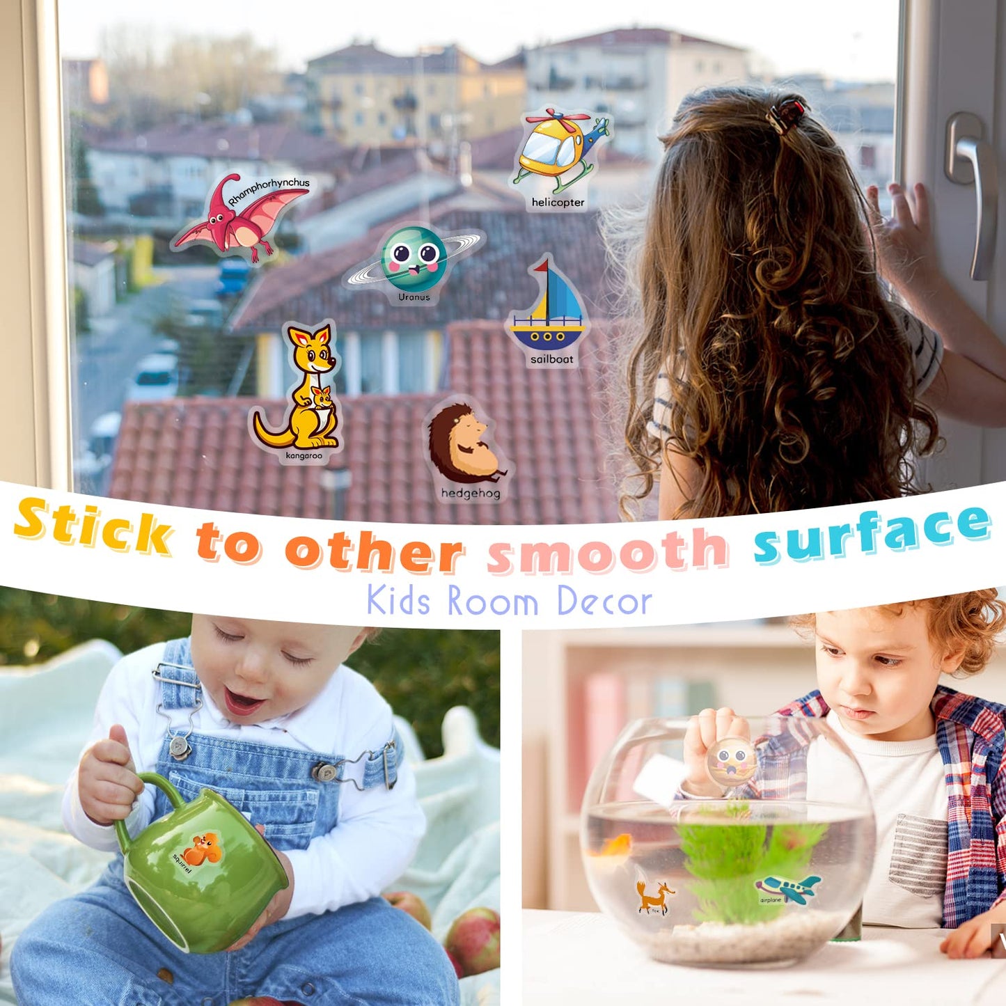GUYUCOM 4 Pack Reusable Sticker Books, Toys for Age 3 4+ Year Old Kids Boys Girls Toddlers, 3D Clear Animal Space Vehicles Dinosaur Sticker Book Educational Learning Toy Birthday Gifts