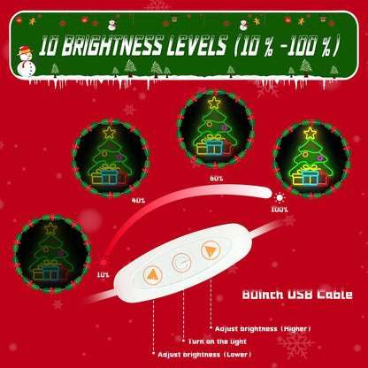 Christmas Tree Neon Sign Gift Box Xmas Neon Light Neon Christmas Decorations Dimmable Led Neon Light Up Sign for Wall Decor Party Kids Gift Winter Home
