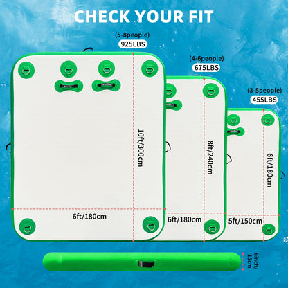 Vapaus Inflatable Floating Dock Air Dock Platform 6ft/8ft/10ft Non-Slip Inflatable Water Swim Mat Floating Island Raft for Pool Lake Beach Ocean Fishing Relaxing (Lagoon Green, 5ft x 6ft x 6")