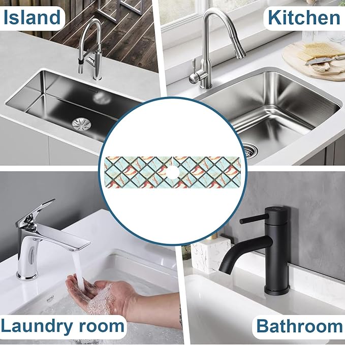Rendering Marble Kitchen Sink Splash Guard Faucet Mat Blue Wall Tiles Super