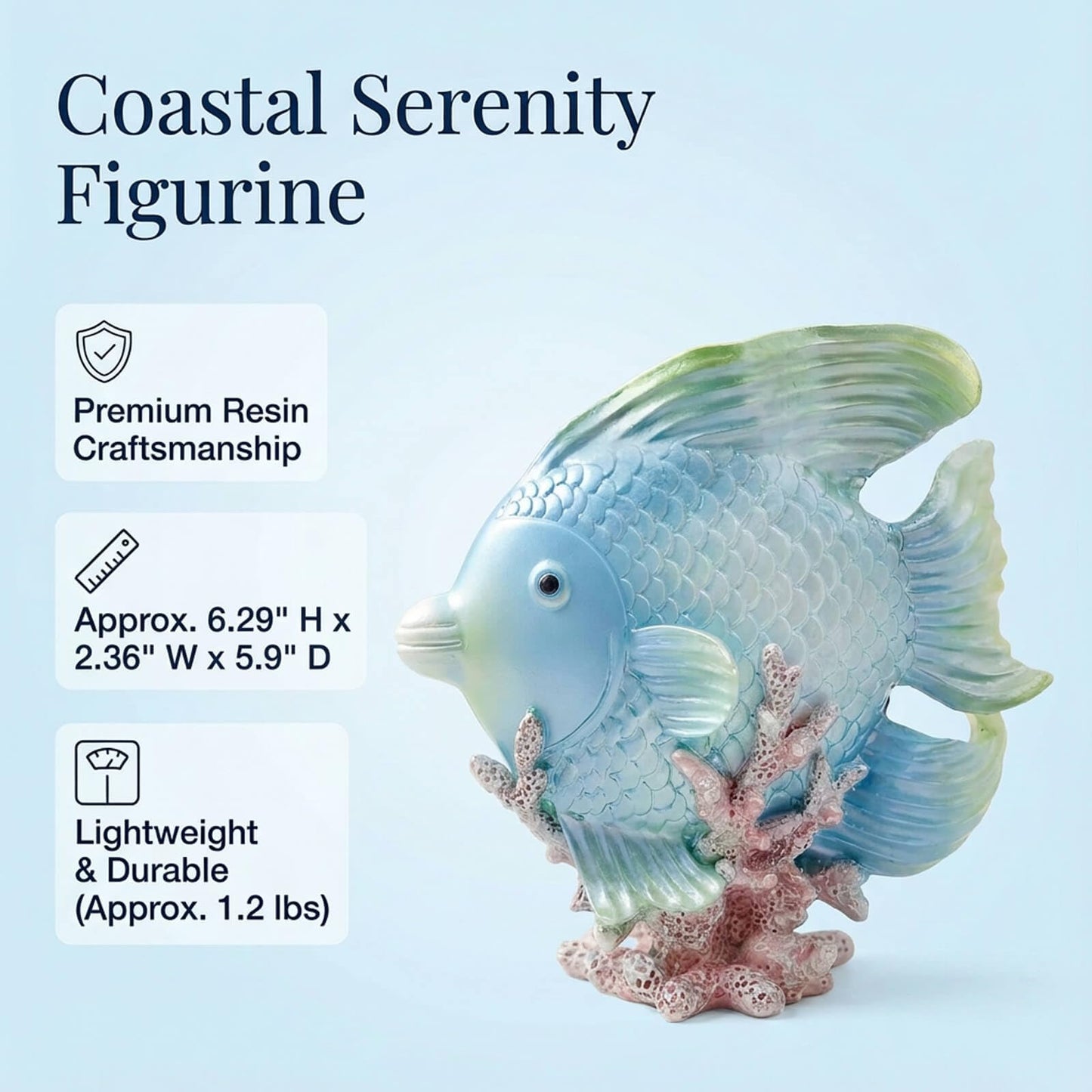 Bertork Beach Decor Angelfish Statue, Coastal Ocean Decor Sculpture