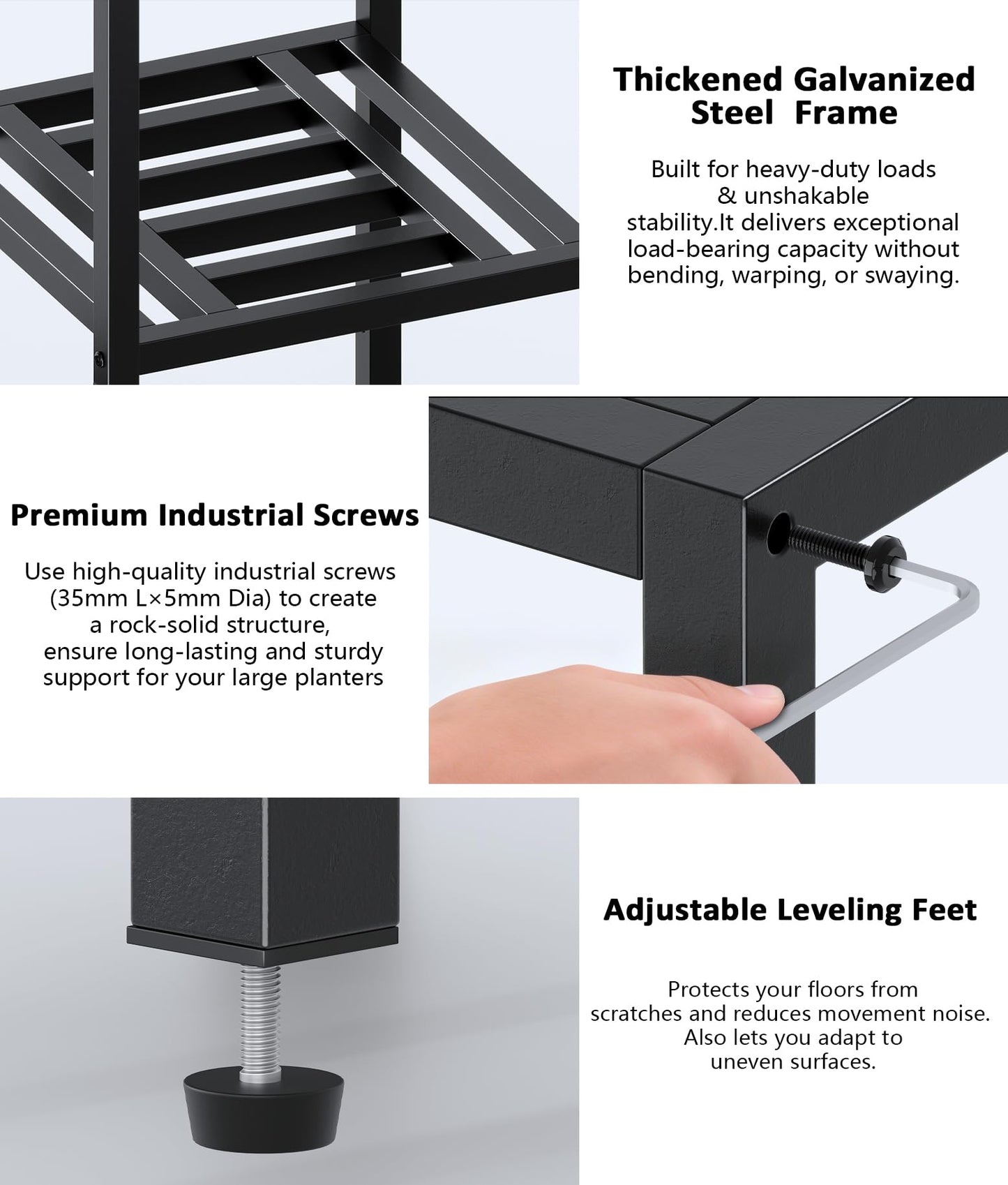 Hongsane Plant Stand Indoor Outdoor,10 Tier Tall Metal Plant Stands Holder,Heavy Duty Wrought Iron Plant Shelves for Multi Large Pots,Black Tiered Flower Display Riser for Living Room,Patio,Balcony