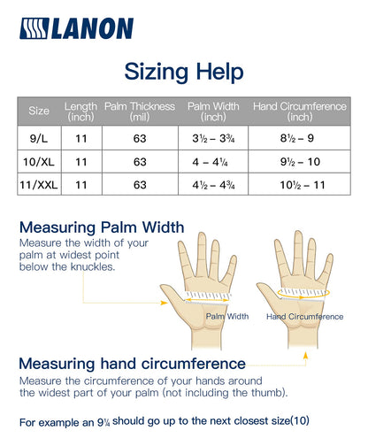 LANON PVC Chemical Resistant Gloves, Reusable Heavy-Duty Work Gloves, Acid, Alkali and Oil Protection, EN 374/388, Non-Slip, X-Large