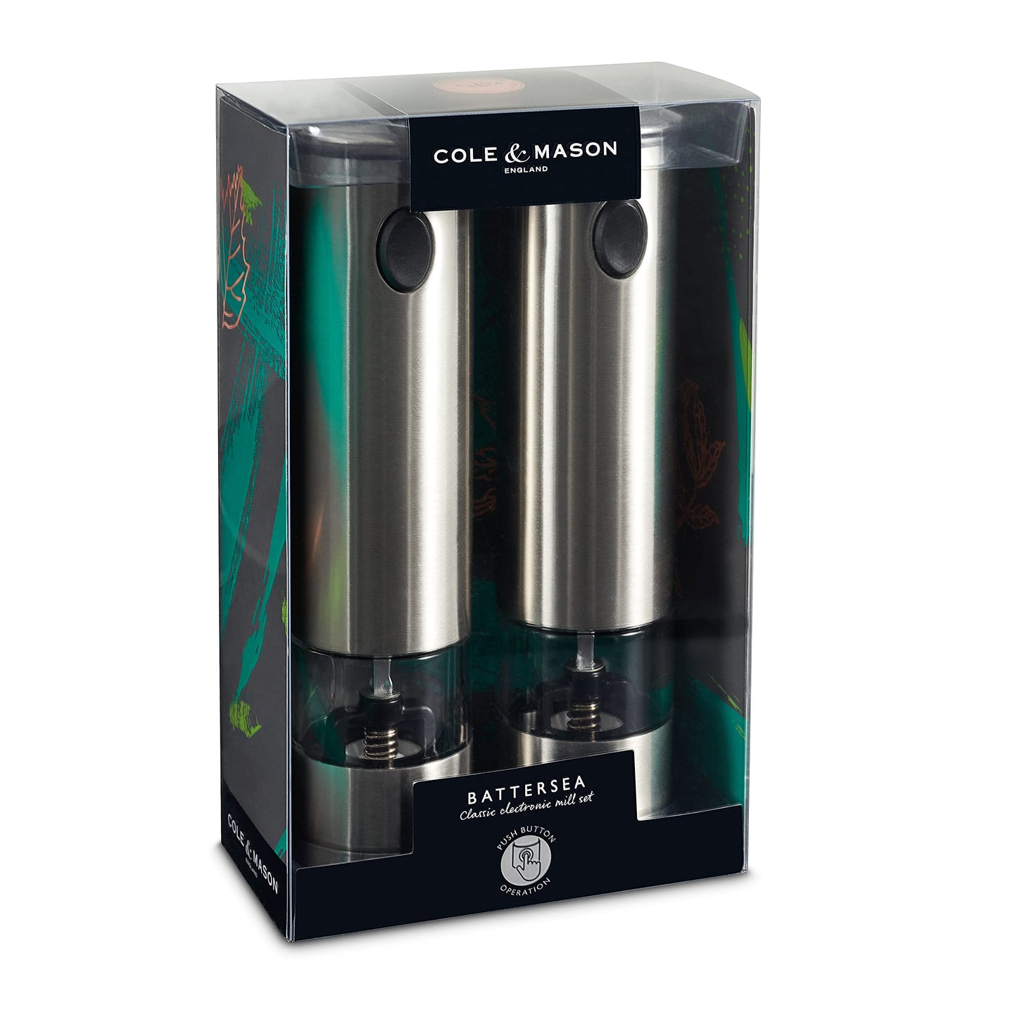 Cole & Mason H3004480 Battersea Salt and Pepper Mills | Electronic | Stainless Steel/Acrylic | 210mm | Gift Set | Includes 2 x Electric Salt and Pepper Grinders | Lifetime Mechanism Guarantee