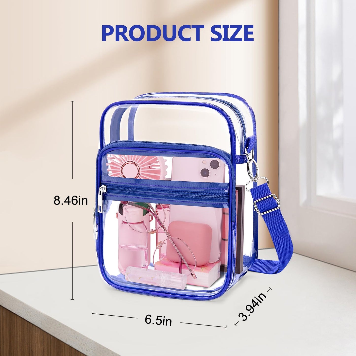 Blvornl Clear Crossbody Bag with Adjustable Shoulder Strap, Stadium Approved PVC Purse Bag, Messenger Bag
