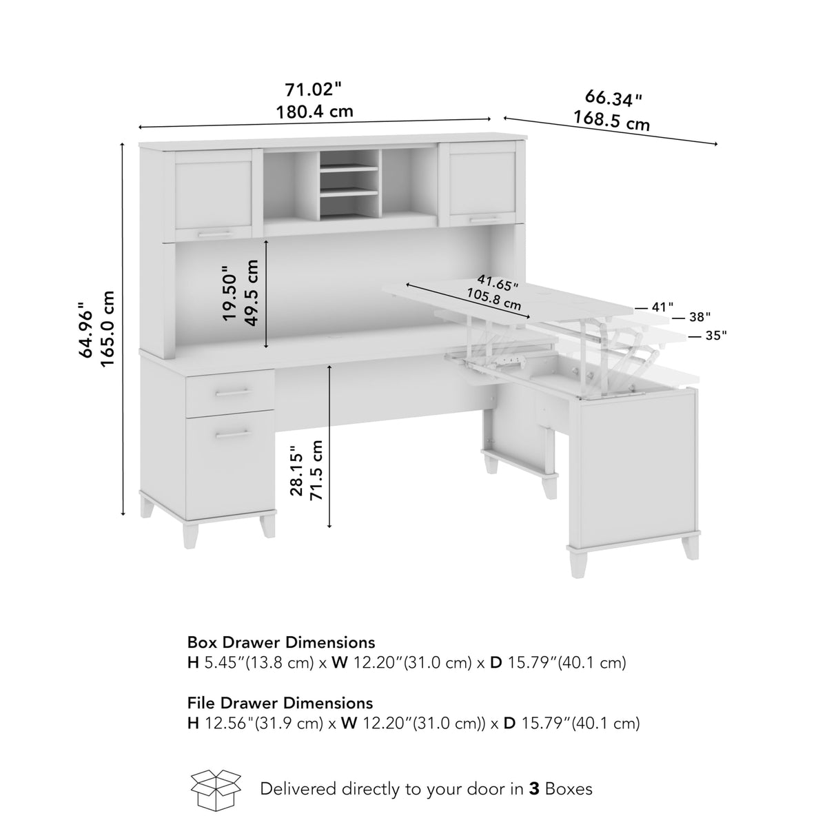 Bush Home 72-Inch L-Shaped Sit to Stand Desk with Hutch, Adjustable Height Standing Corner Computer Desk with Drawers, Shelves and Storage Cabinet, Home Office, Somerset Collection, Hansen Cherry