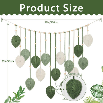 Betylifoy Macrame Wall Hanging Large Macrame Leaves Tapestry Wall Hanging Decoration Boho Handmade Woven Leaf Feather Wall Art Decor for Nursery Bedroom Living Room Office Christmas Thanksgiving Decor, 29 X 51 Inch (Green)