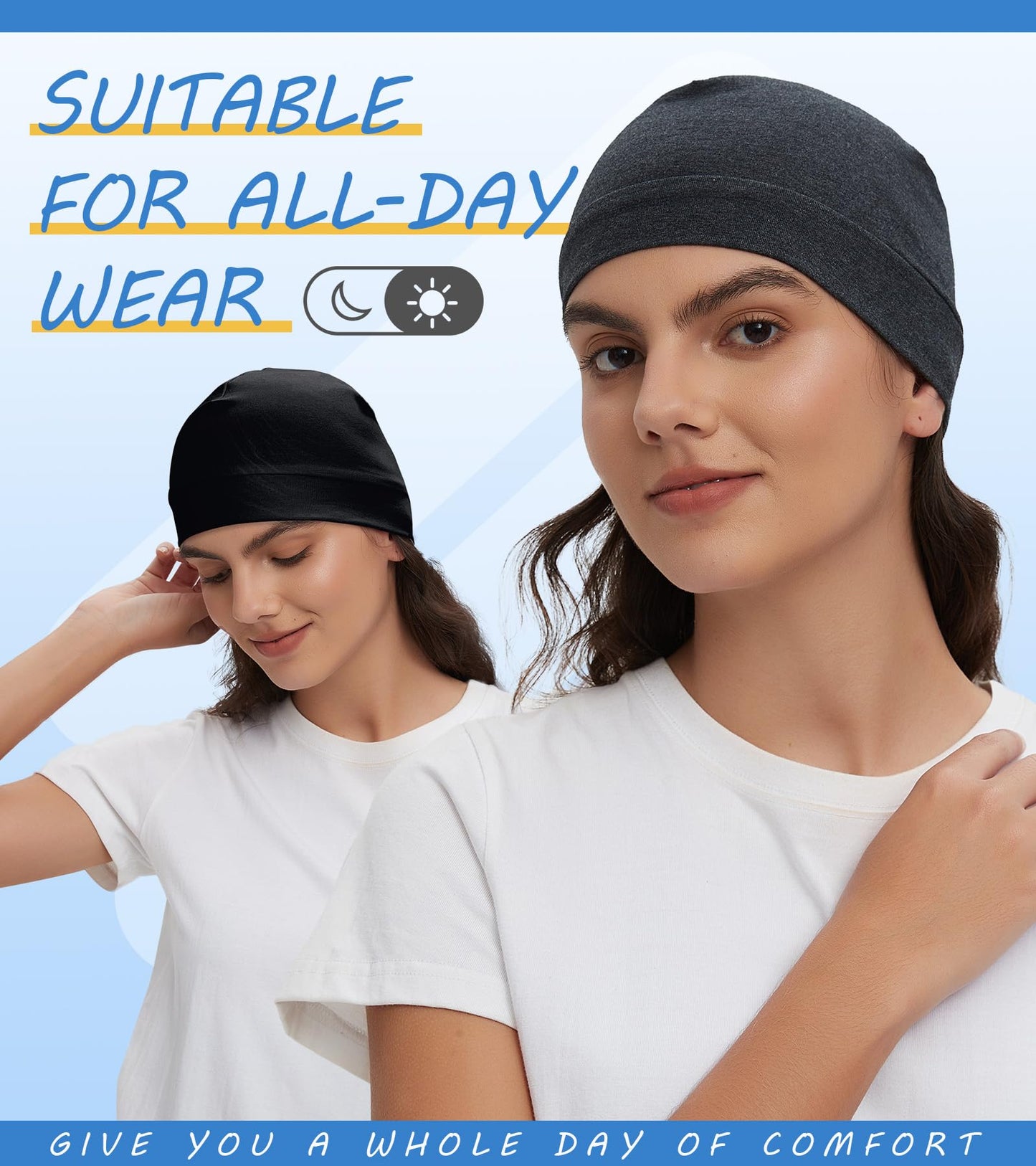 Hovyjumz 3 Pieces Cotton Skull Caps for Men Women Chemo Headwear Lightweight Beanie Sleeping Cap Helmet Liner