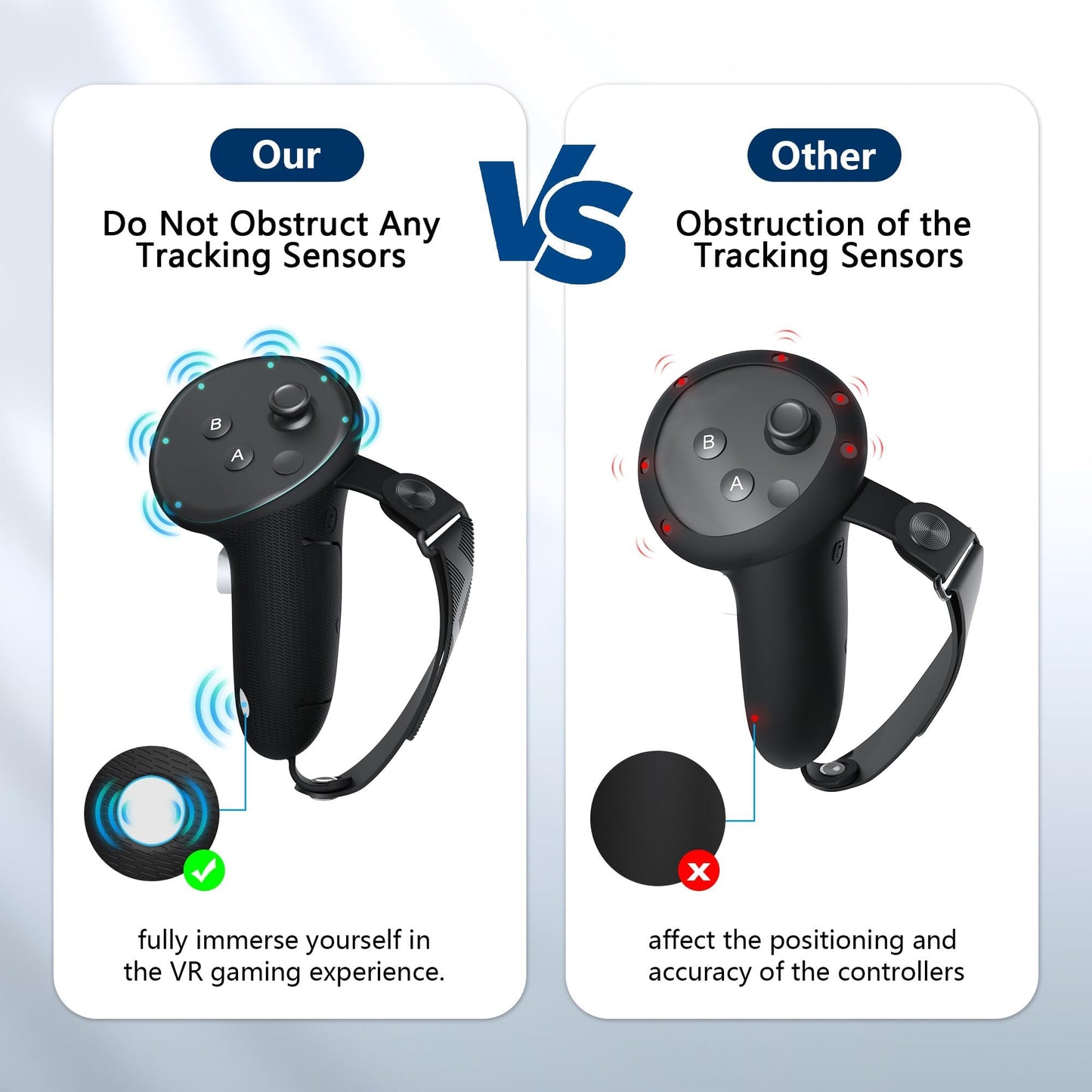 AMVR Upgraded Controller Grips Cover Compatible with Meta/Oculus Quest 3S/Quest 3 Accessories, with Battery Opening Cover and Knuckle Straps Protector
