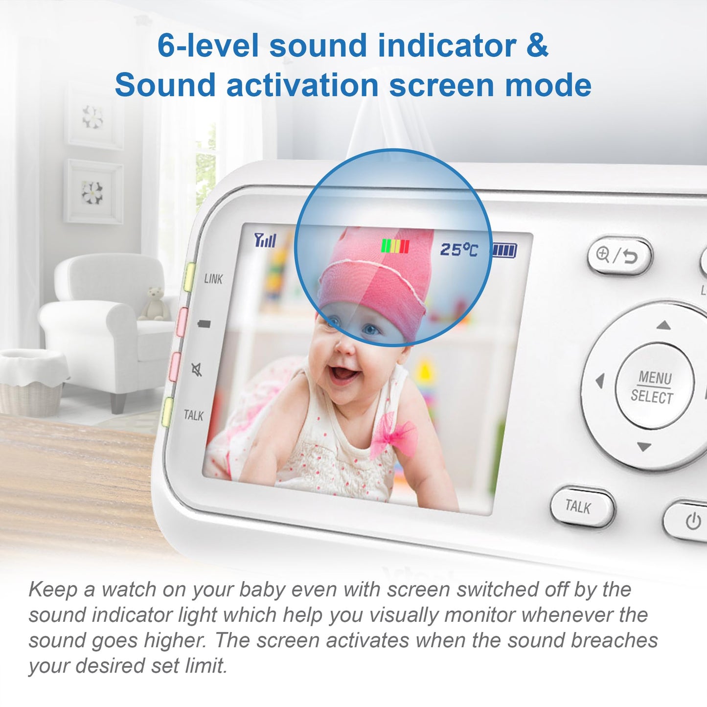 VTech VM3250 Video Baby Monitor with Camera,300m Long Range, Baby Monitor with 2.8" LCD Screen,Up to 19-hr Video Streaming,Night Vision,Secured Transmission,Temperature Sensor,Soothing Sounds,2X Zoom