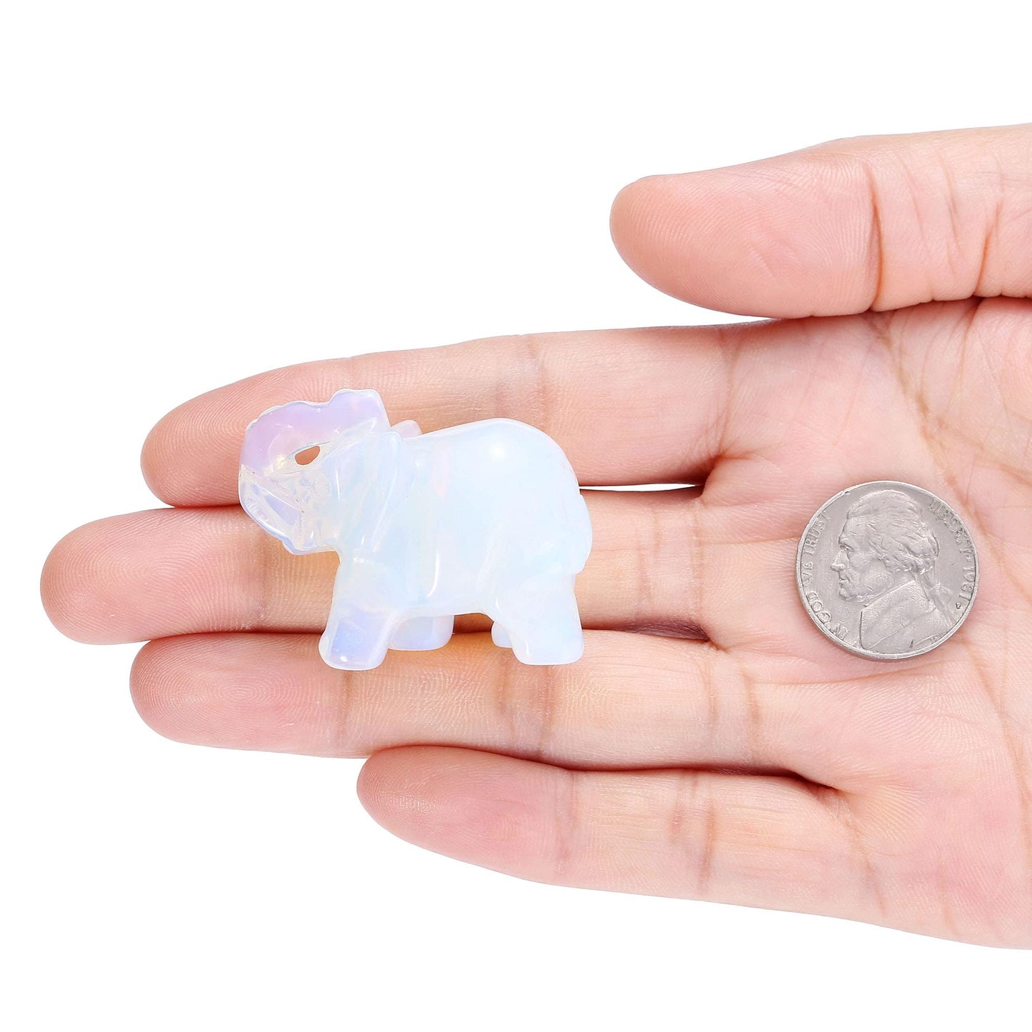 Jovivi 2pcs Man-Made Opalite Carved Gemstones Elephant Figurine 1.5'' Elephant Statue Animal Crystal Home Room Decorations