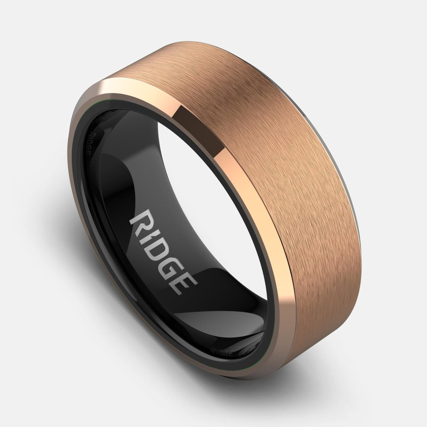 Ridge Beveled Ring Set 8mm - 18K Rose Gold - Tungsten - 7.5