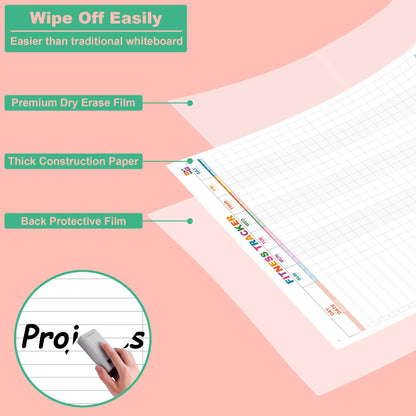 Large Dry Erase Fitness Calendar For Wall,24x36 Inch Erasable Fitness Log Weekly Exercise Chart For Tracking Exercise Cardio,Home Gym Whiteboard Poster For Men & Women Workout Lovers