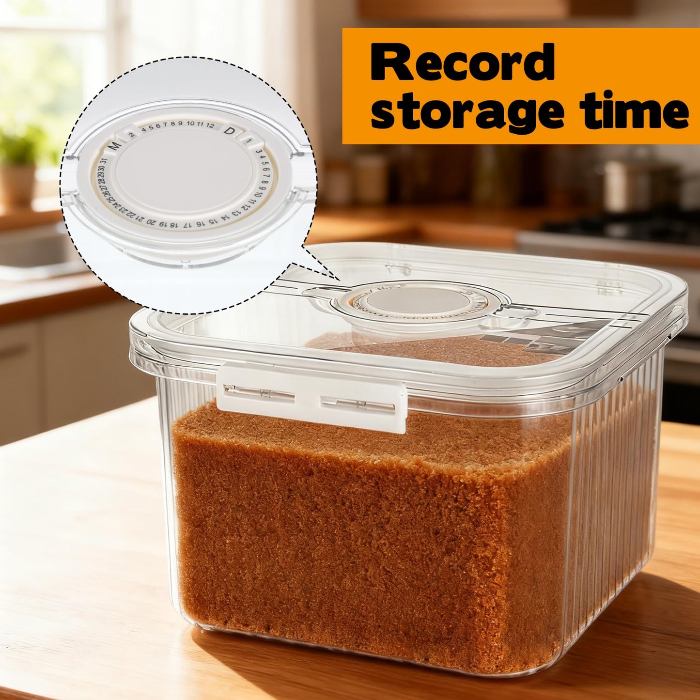 FMOACEN Airtight Brown Sugar Container 5.2Qt(5L) Large Brown Sugar Keeper Storage Container with Spoon Plastic Clear food Saver Jar Canisters with lid for home kitchen Rice Container Baking Salt Snack