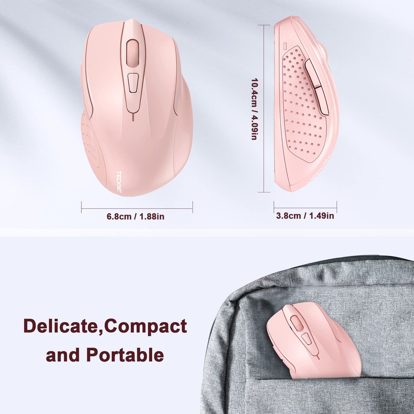 TECKNET Wireless Mouse, 2.4G Ergonomic Optical Mouse, Computer Mouse for Laptop, PC, Computer, Chromebook, Notebook, 6 Buttons, 24 Months Battery Life, 2600 DPI, 5 Adjustment Levels